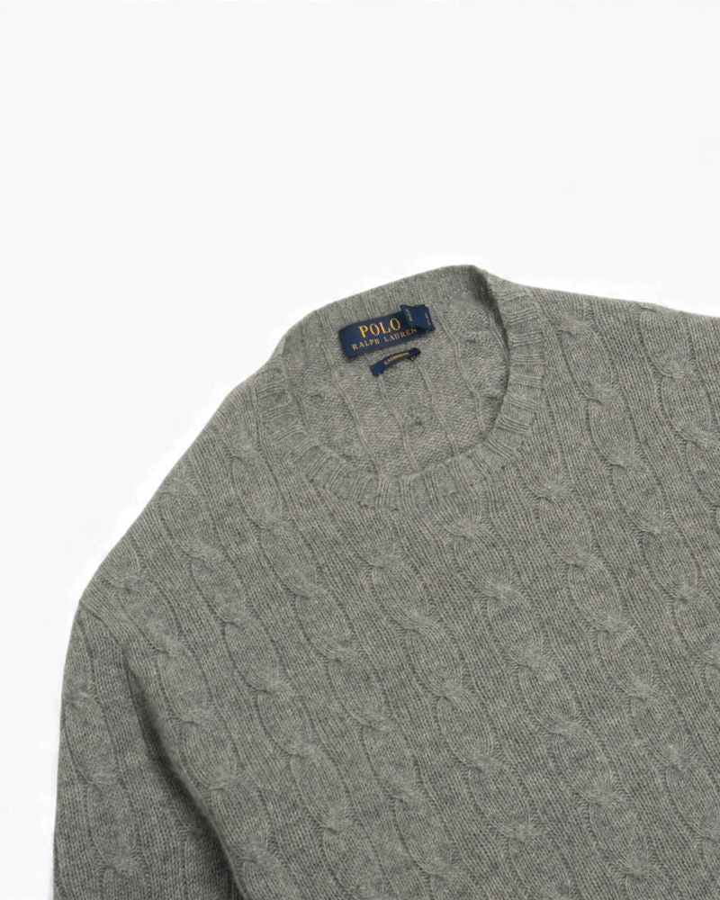 Grey Cashmere Cable-Knit Sweater