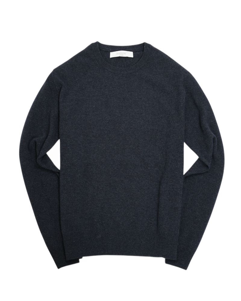Navy Melange 12 Gauge Lambswool Crewneck Knit