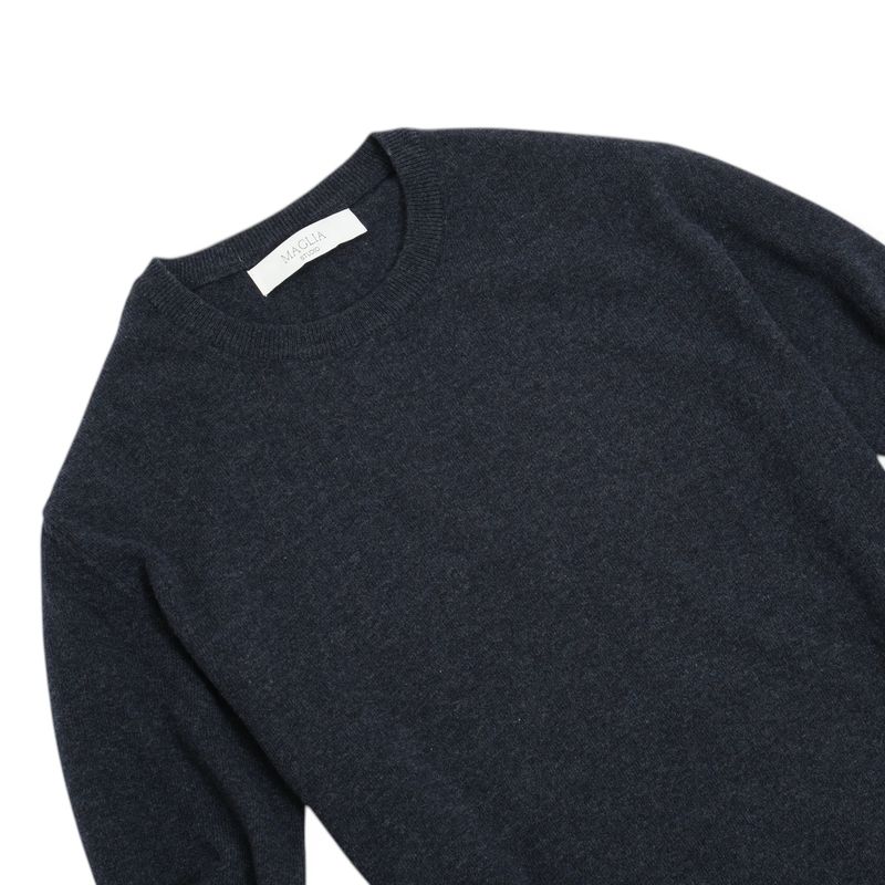 Navy Melange 12 Gauge Lambswool Crewneck Knit