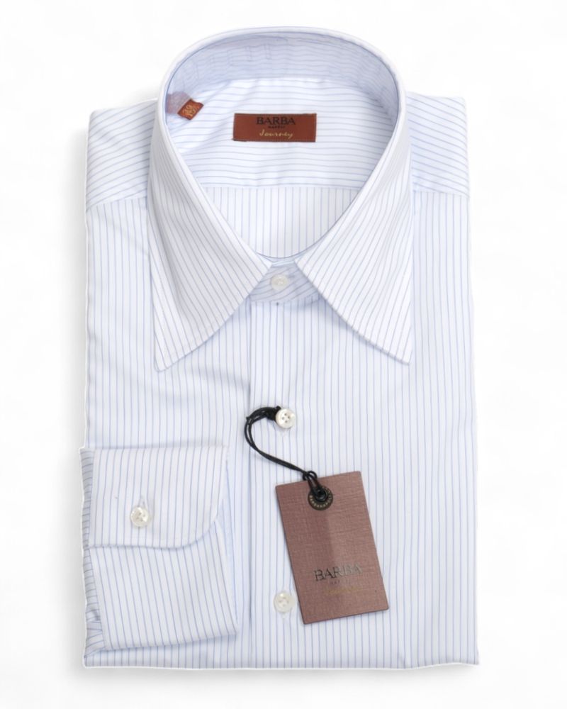 White/Blue Hairline Striped Twill Shirt