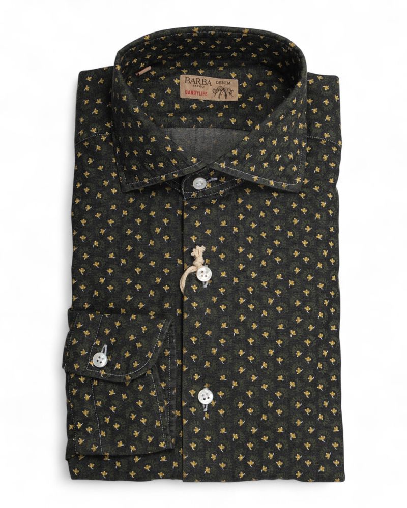 Dark Blue Mini Floral Denim Shirt