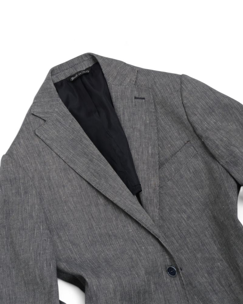 Grey Linen & Cotton Herringbone Sports Jacket
