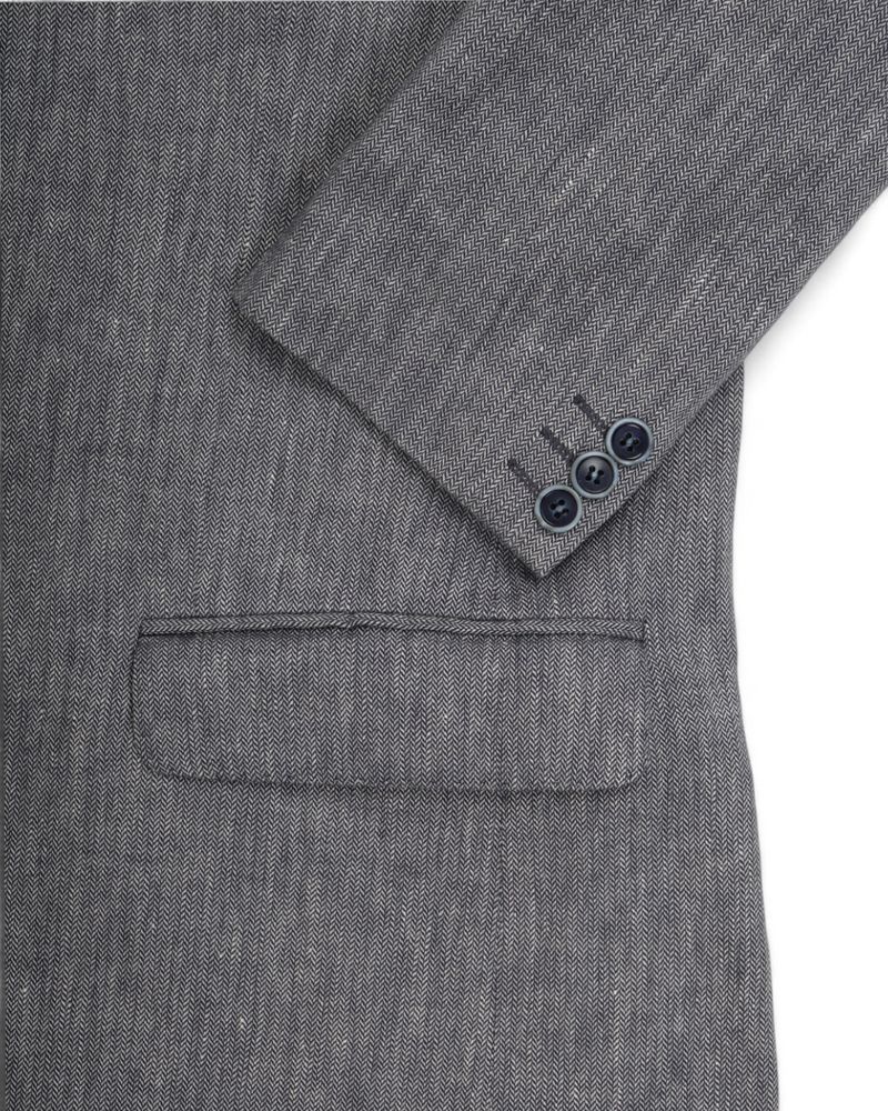 Grey Linen & Cotton Herringbone Sports Jacket
