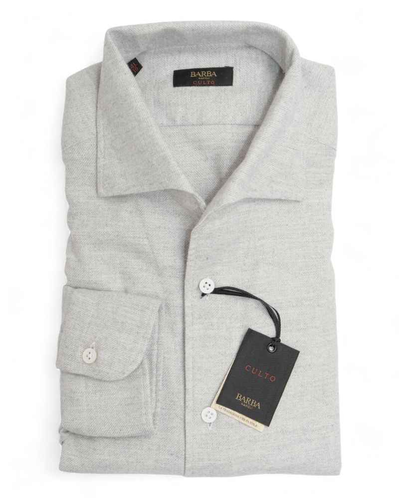 Light Grey One-piece Collar Worsted Twill Shirt