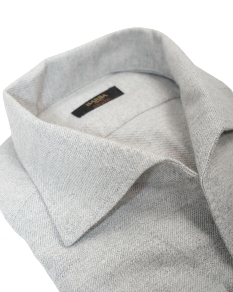 Light Grey One-piece Collar Worsted Twill Shirt