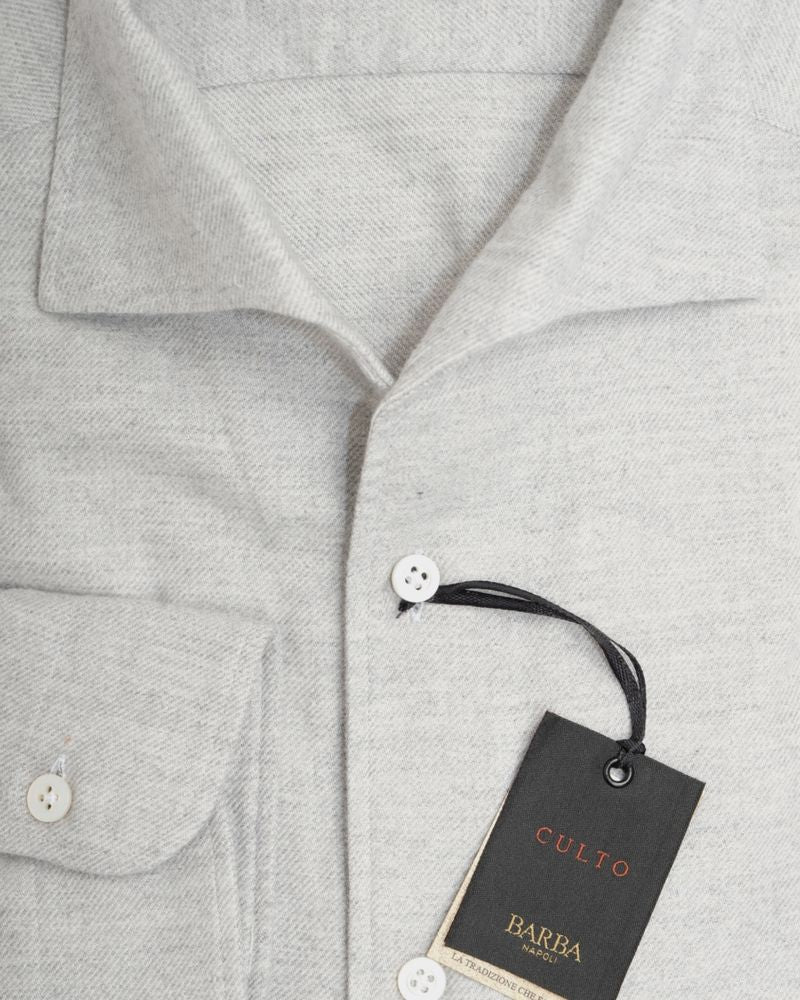 Light Grey One-piece Collar Worsted Twill Shirt