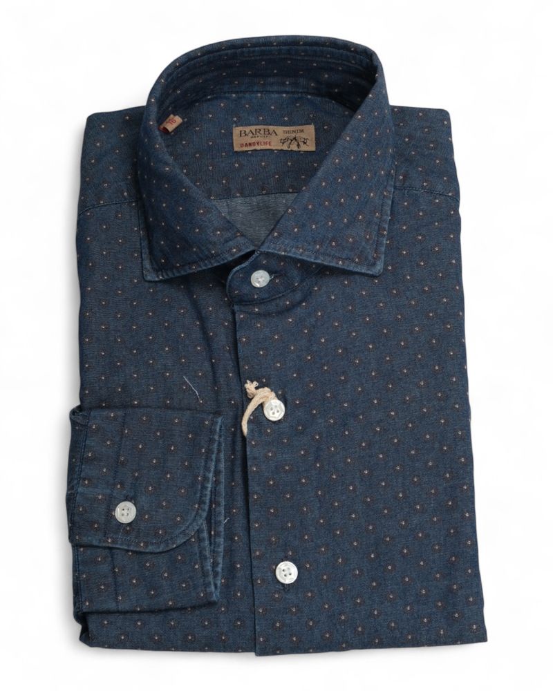 Dark Blue Dotted Denim Shirt