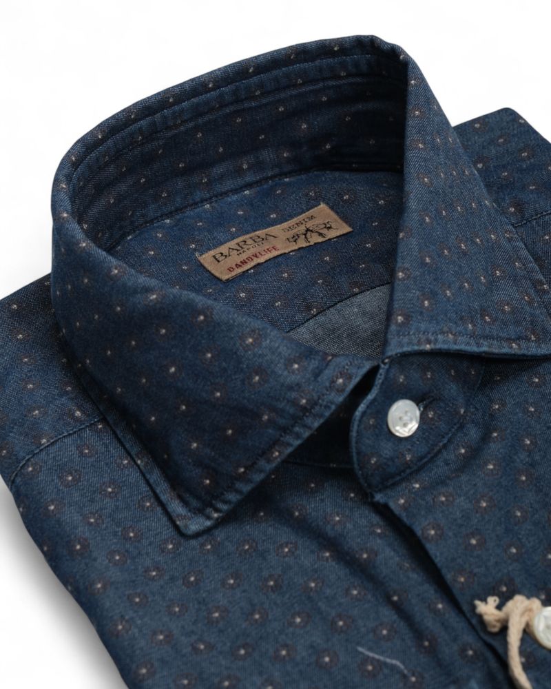 Dark Blue Dotted Denim Shirt