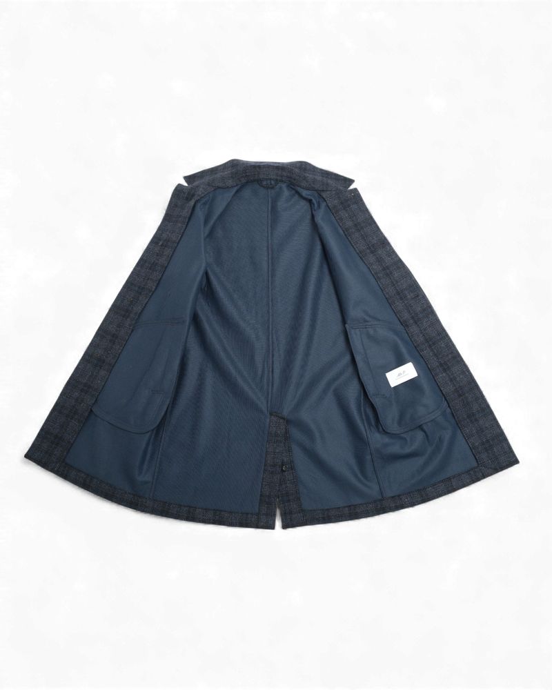 Navy & Blue Glen Check Unlined Car Coat