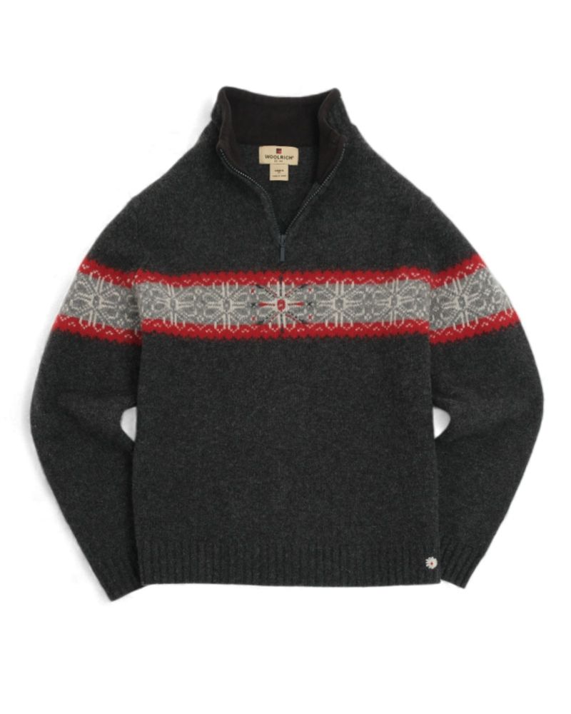 Dark Grey Holiday Half Zip Wool Sweater