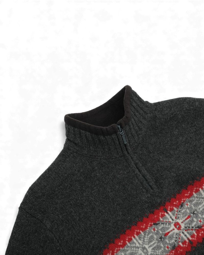 Dark Grey Holiday Half Zip Wool Sweater
