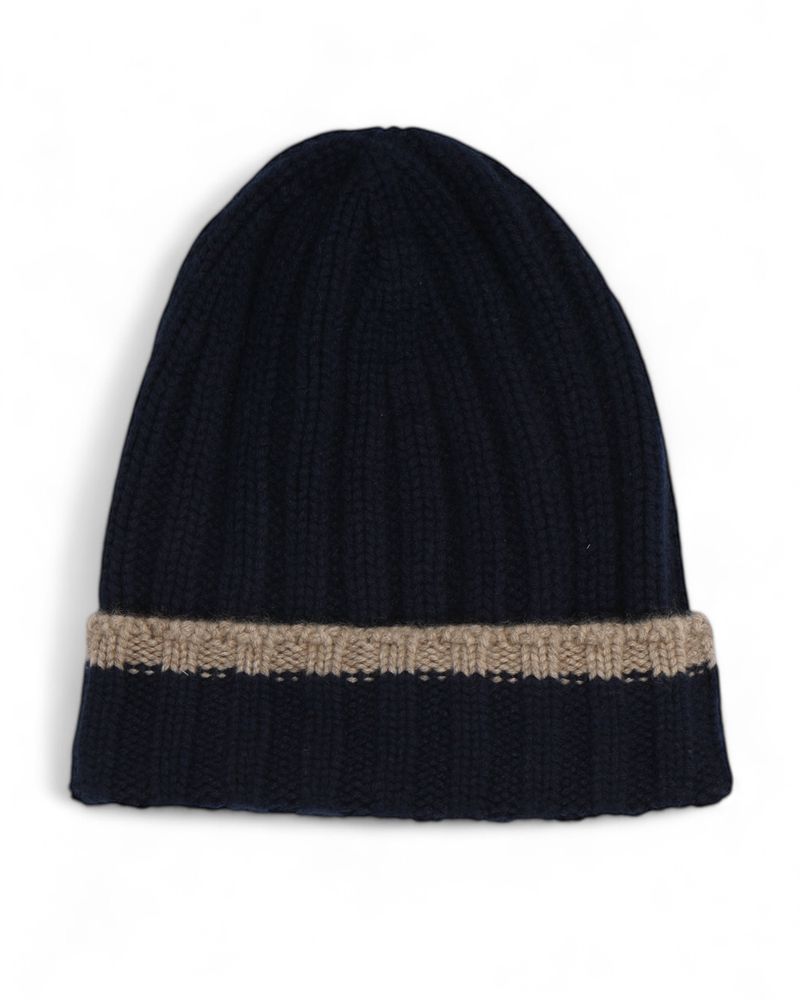 Ribbed Navy Cashmere Beanie