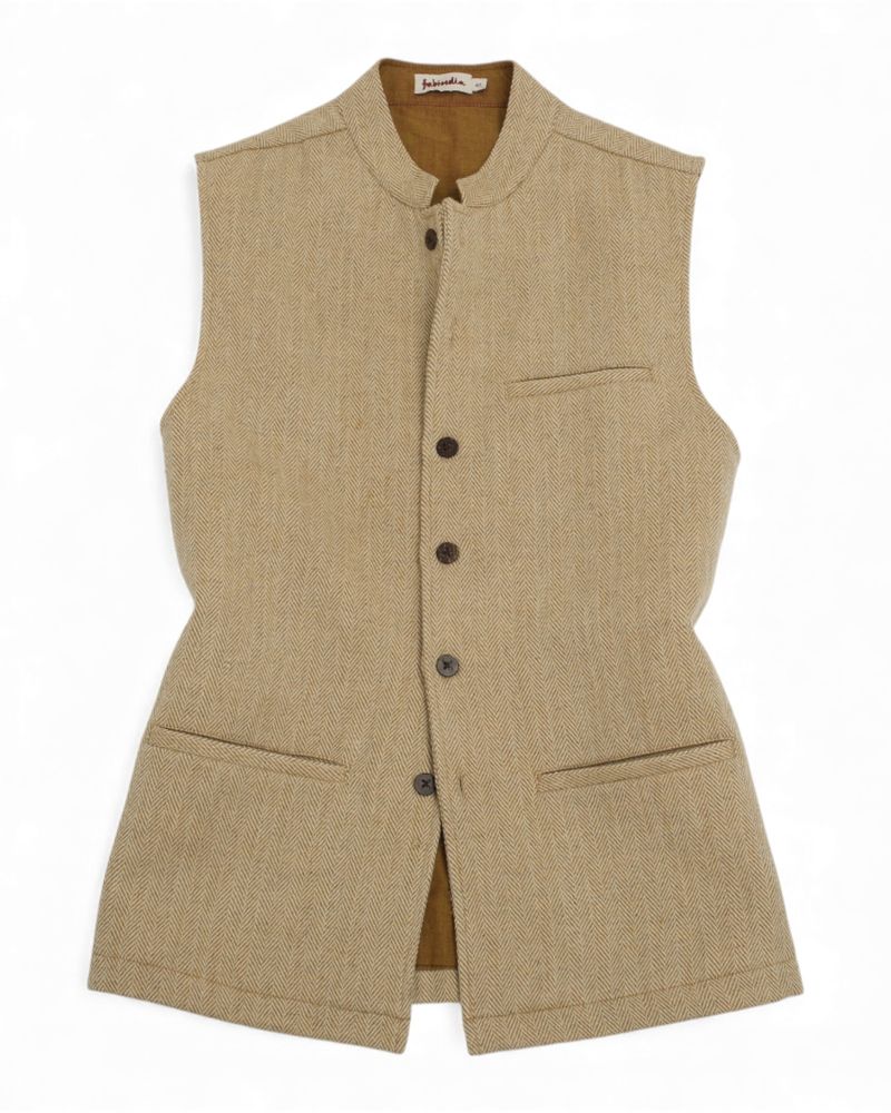 Beige Herringbone Flannel Vest