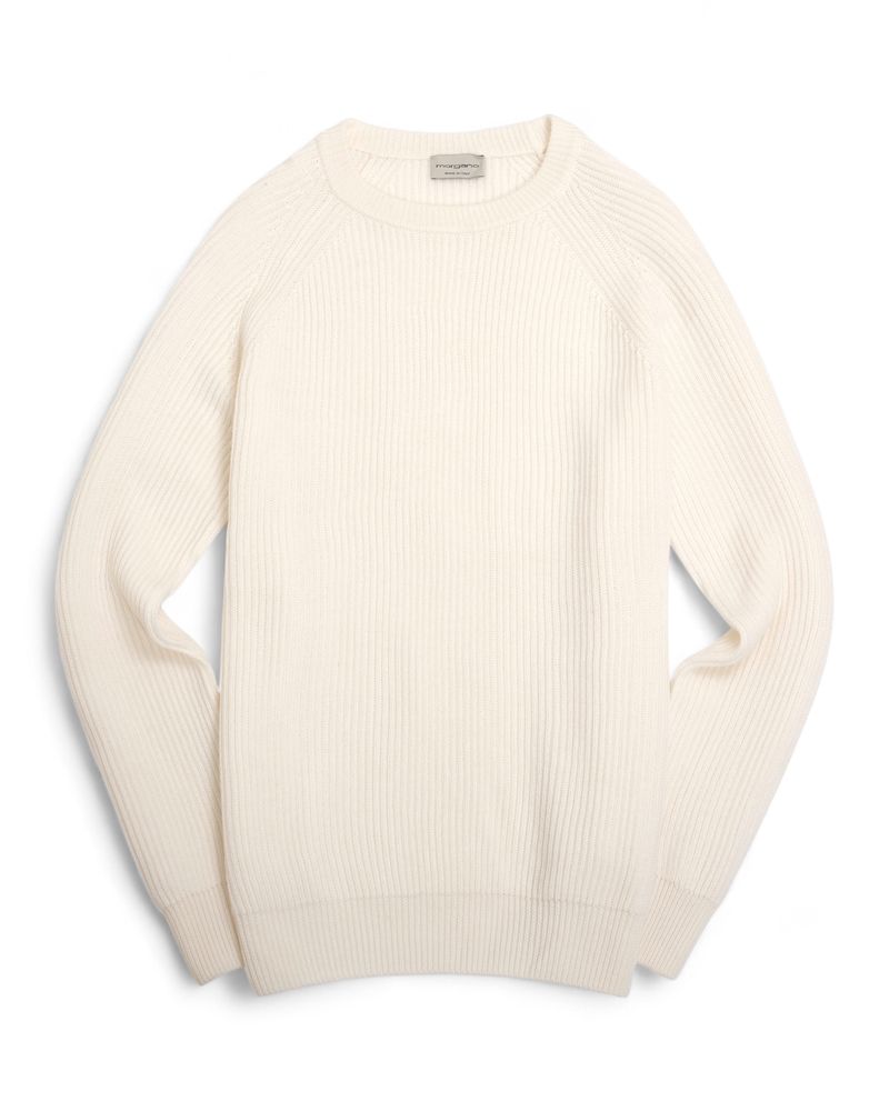 Off-White Virgin Merino Ribbed Raglan Crewneck