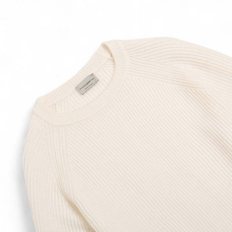 Off-White Virgin Merino Ribbed Raglan Crewneck