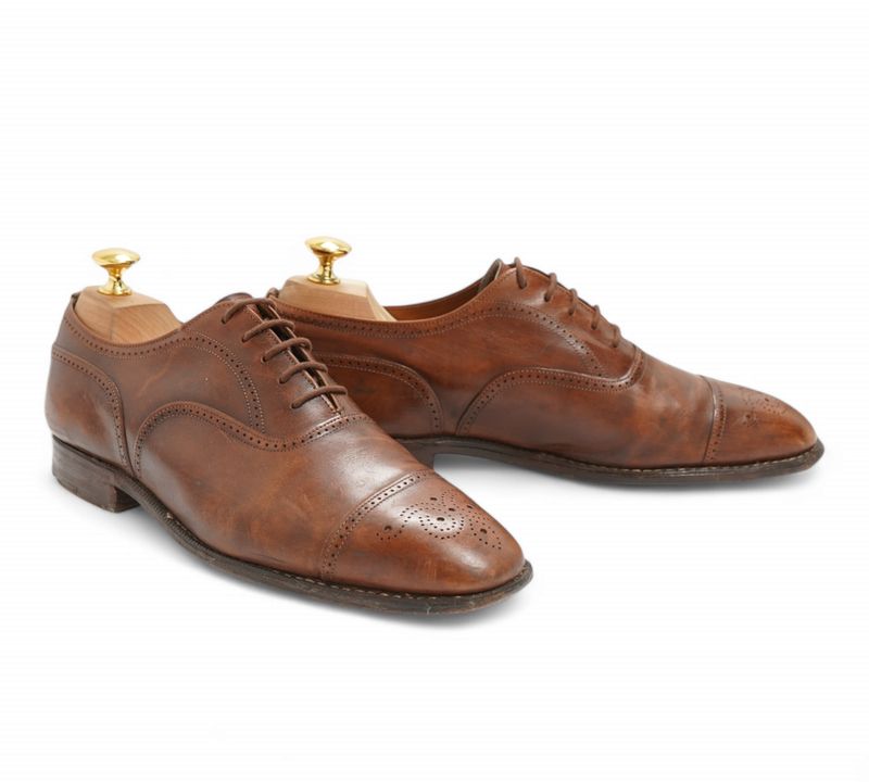 Brown Leather Semi Brogue Cap Toe Oxfords