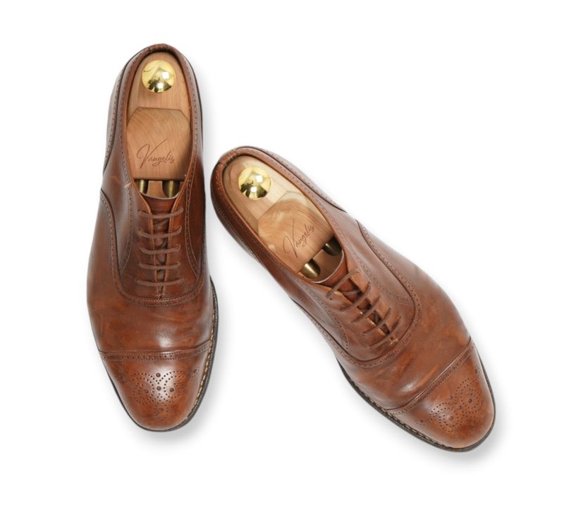 Brown Leather Semi Brogue Cap Toe Oxfords