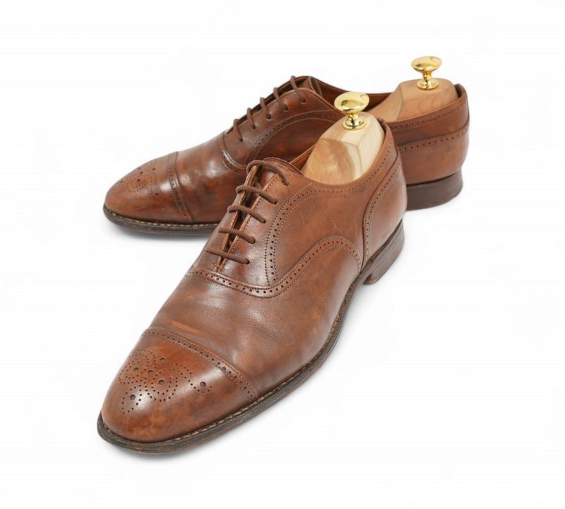 Brown Leather Semi Brogue Cap Toe Oxfords