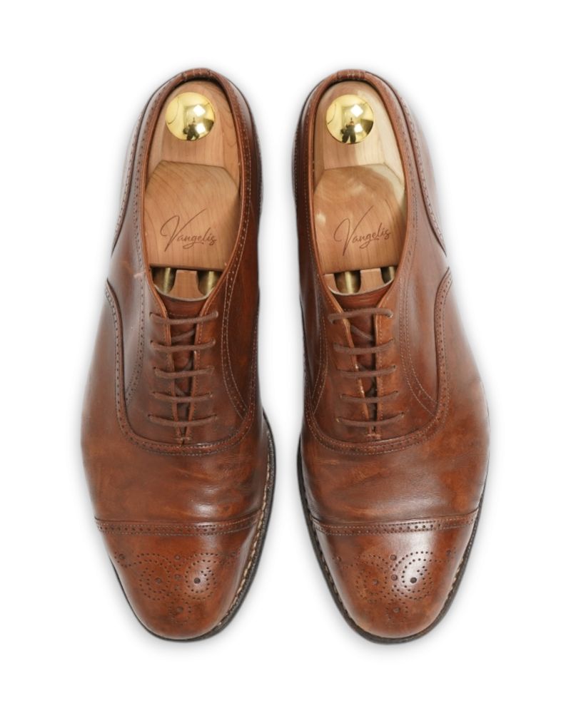 Brown Leather Semi Brogue Cap Toe Oxfords