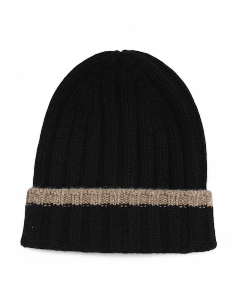 Ribbed Black Cashmere Beanie