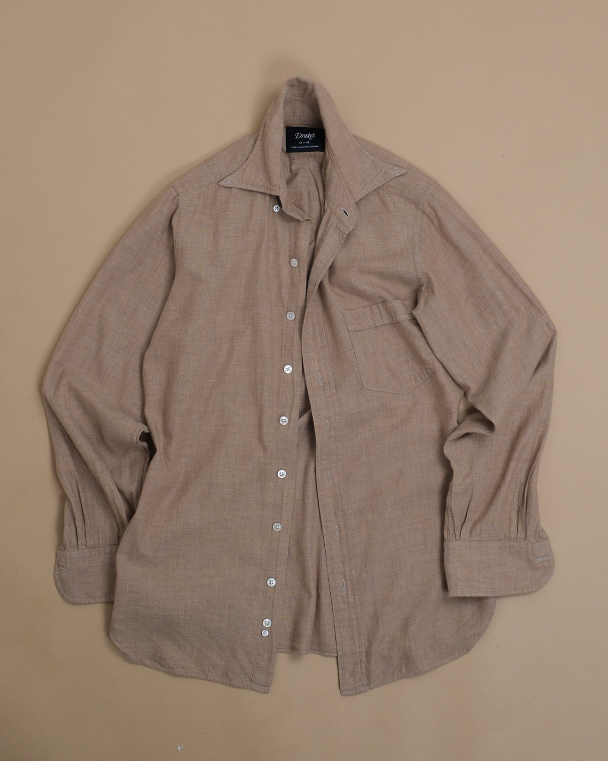 Light Beige Cotton Flannel BD. Shirt by Drake's