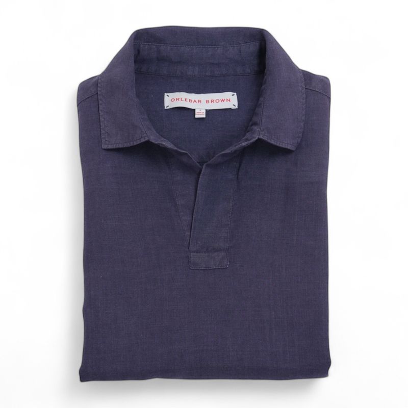 Dark Purple Popover Polo Linen Shirt