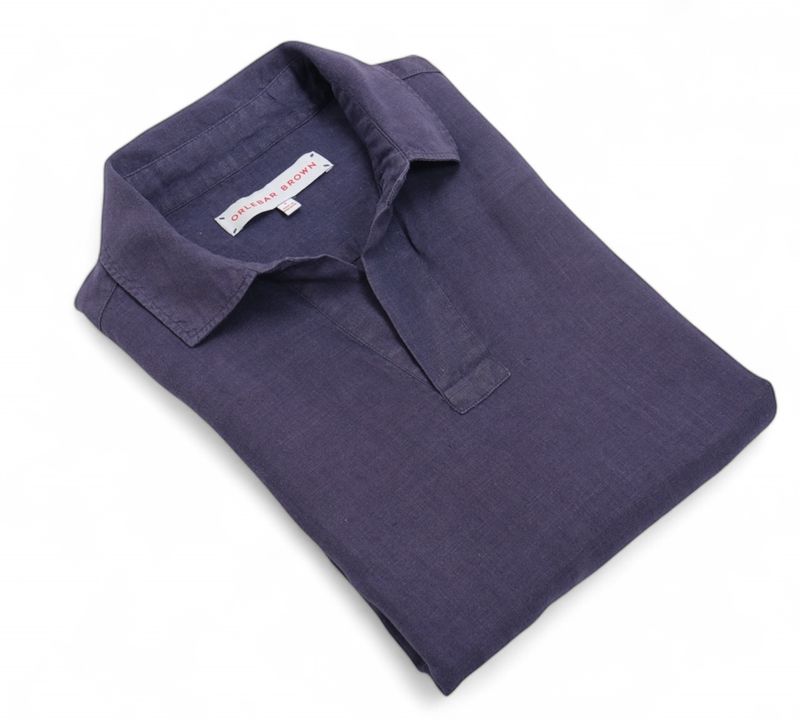 Dark Purple Popover Polo Linen Shirt