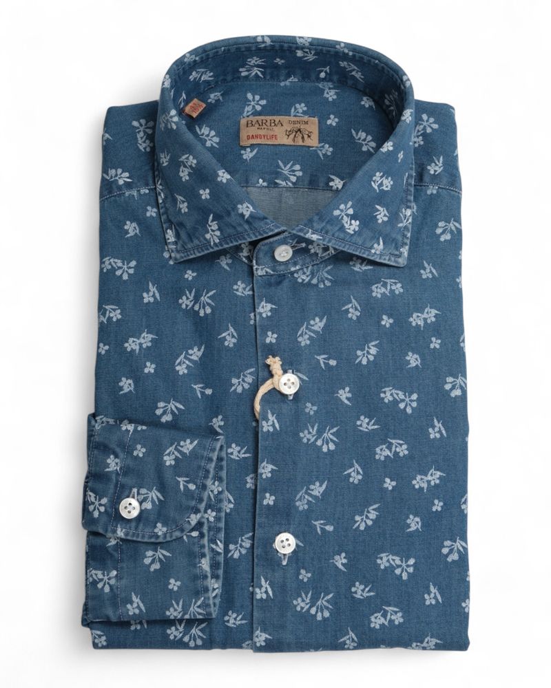 Blue/White Floral Denim Shirt