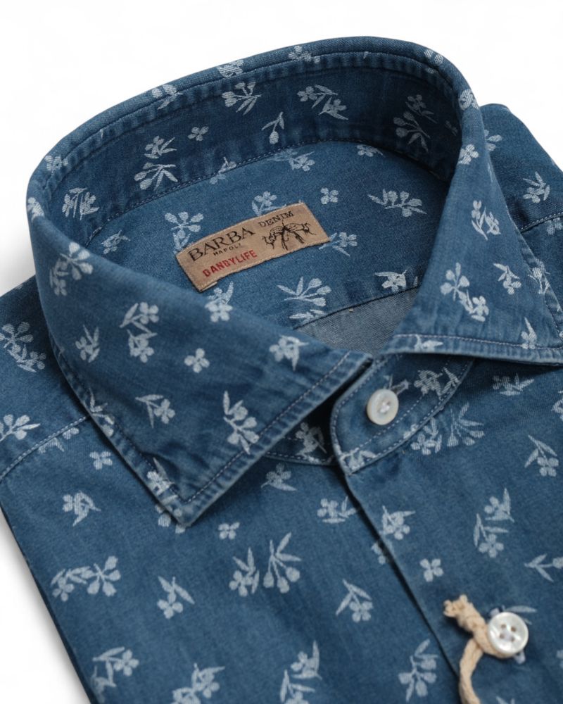 Blue/White Floral Denim Shirt