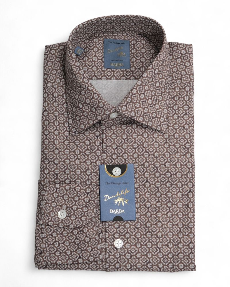 Brown Vintage Print Twill Shirt