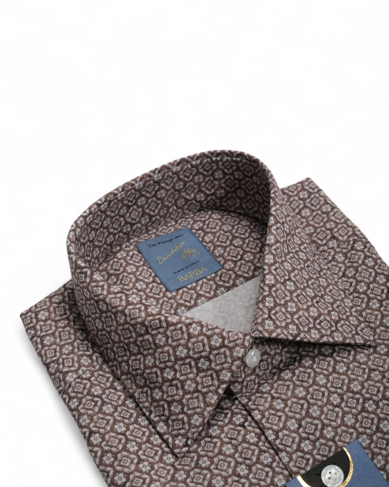 Brown Vintage Print Twill Shirt