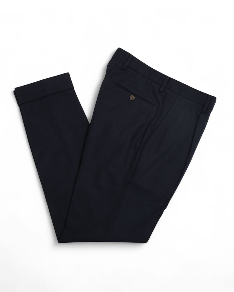 Navy Pleated Flannel Trousers