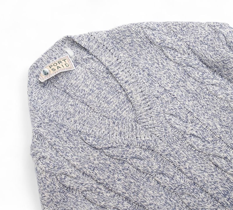 Blue Melange Cable Knitted V-Neck Sweater