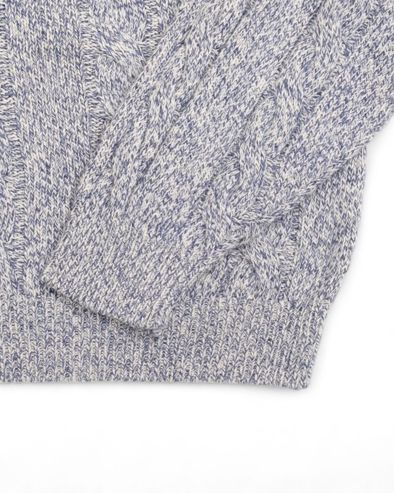 Blue Melange Cable Knitted V-Neck Sweater