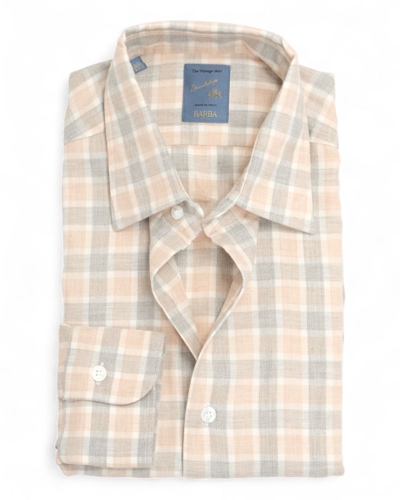 Peach/Grey Checked Flannel Shirt