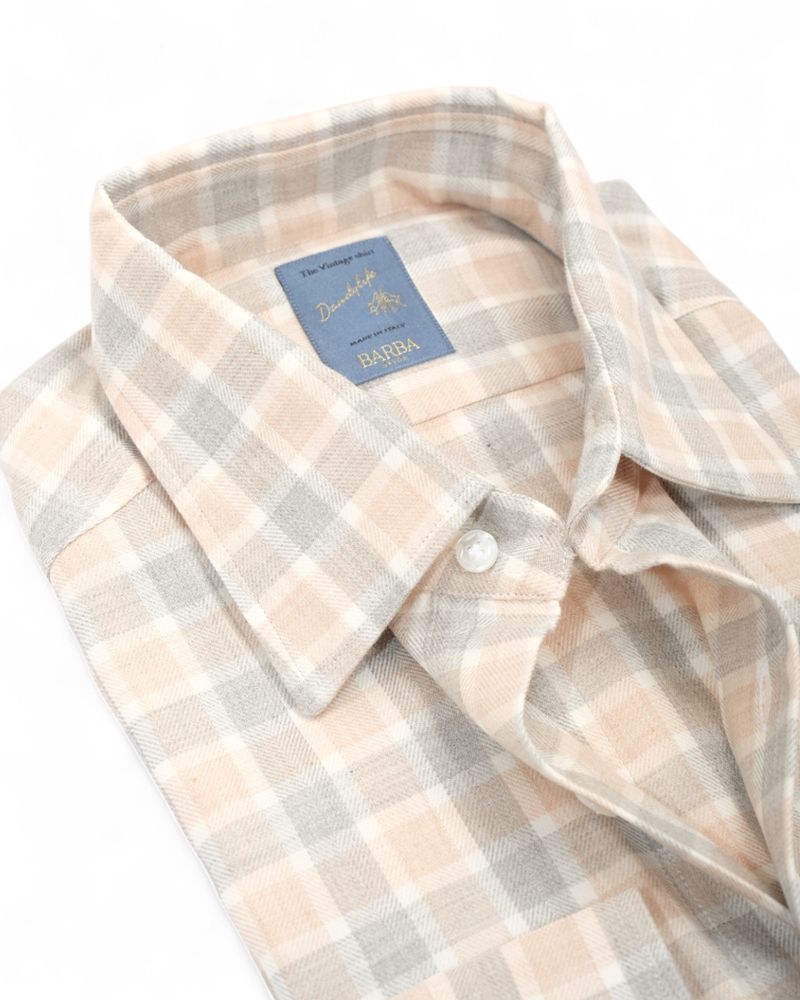 Peach/Grey Checked Flannel Shirt