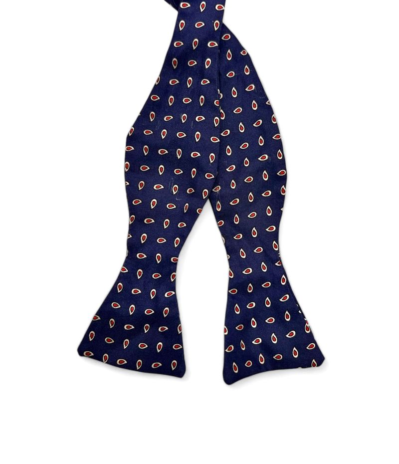 Navy Printed Silk Bow Tie