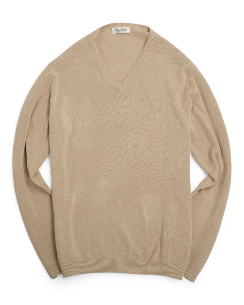 Beige Cotton V-Neck Sweater