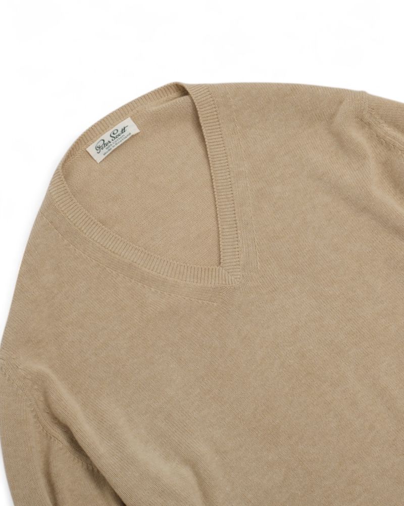 Beige Cotton V-Neck Sweater