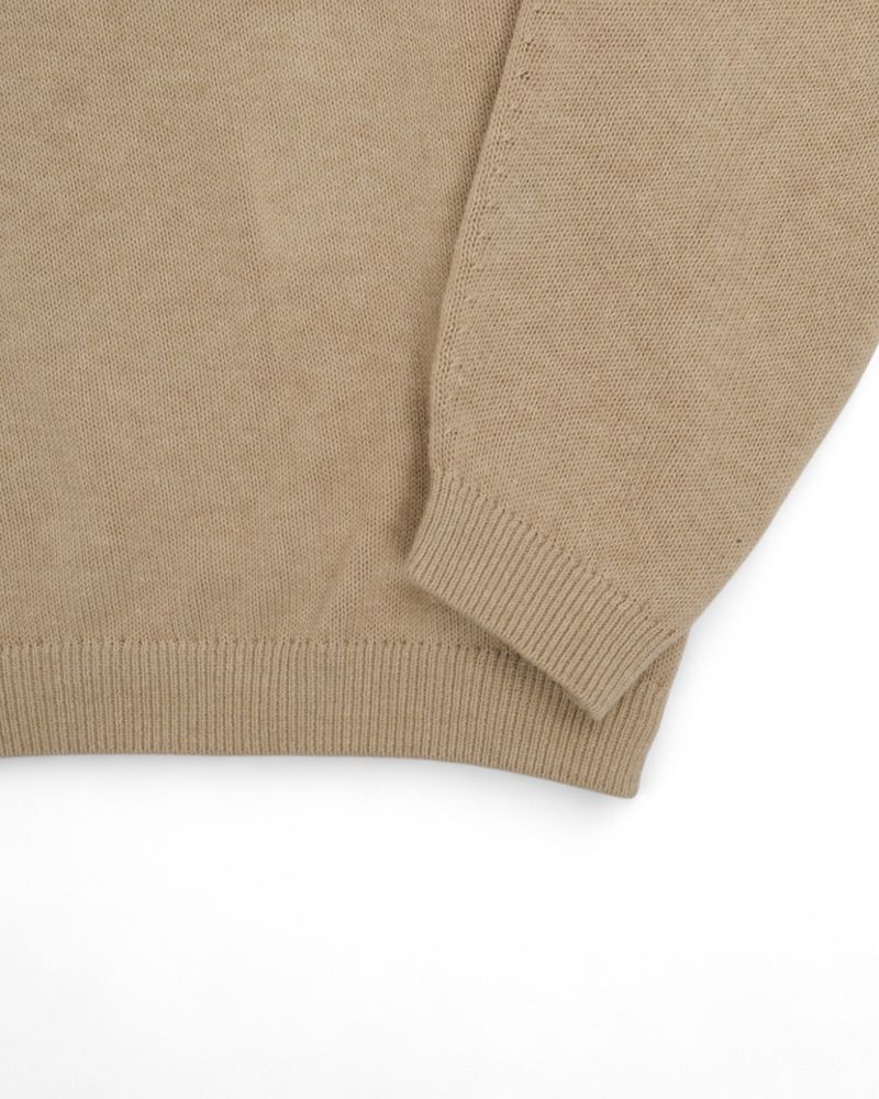Beige Cotton V-Neck Sweater