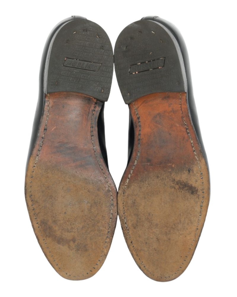 Black Leather Semi-Brogue Cap-Toe Oxfords