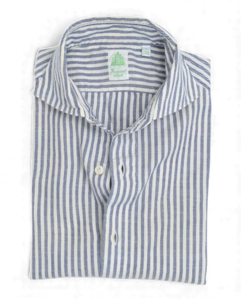 Off-White & Blue Bengal Stripe Cotton Flannel Shirt