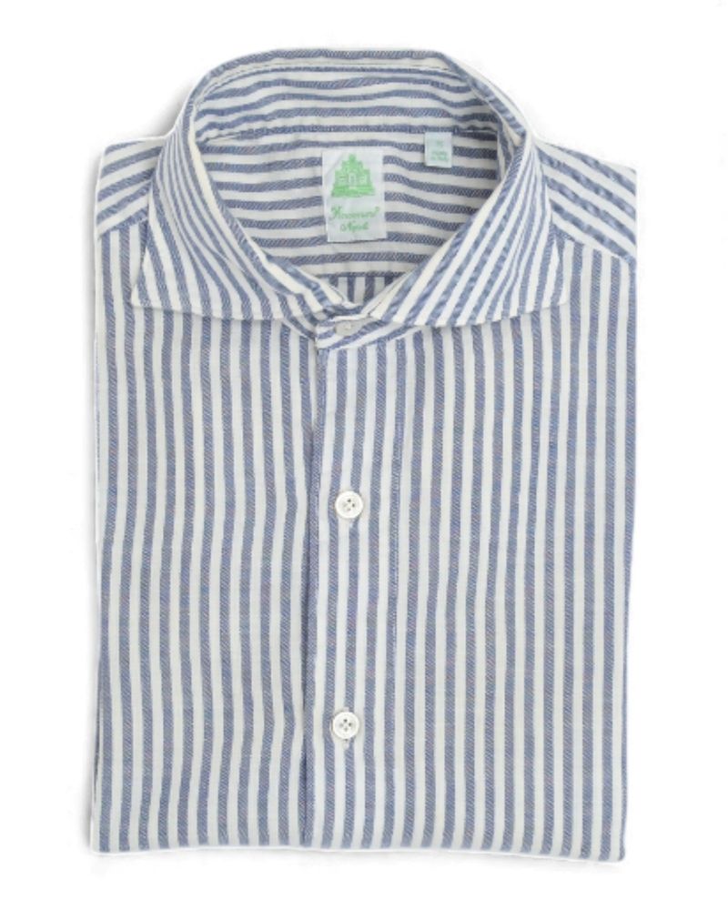 Off-White & Blue Bengal Stripe Cotton Flannel Shirt