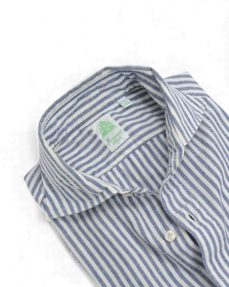 Off-White & Blue Bengal Stripe Cotton Flannel Shirt