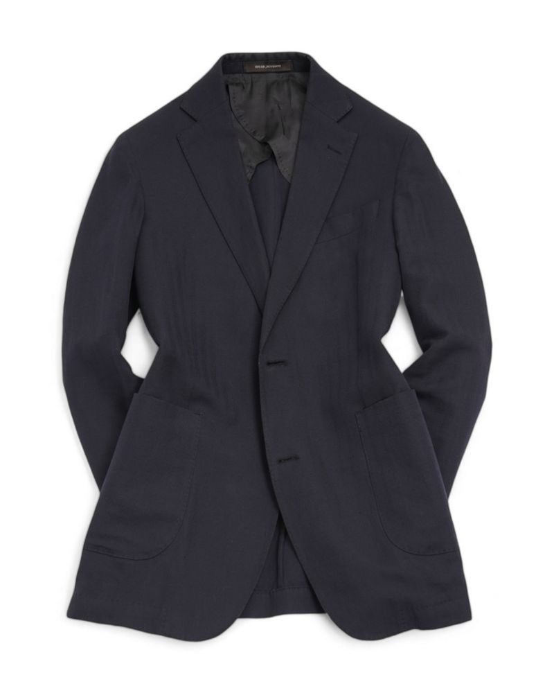 Navy Herringbone Cotton & Linen Sports Jacket
