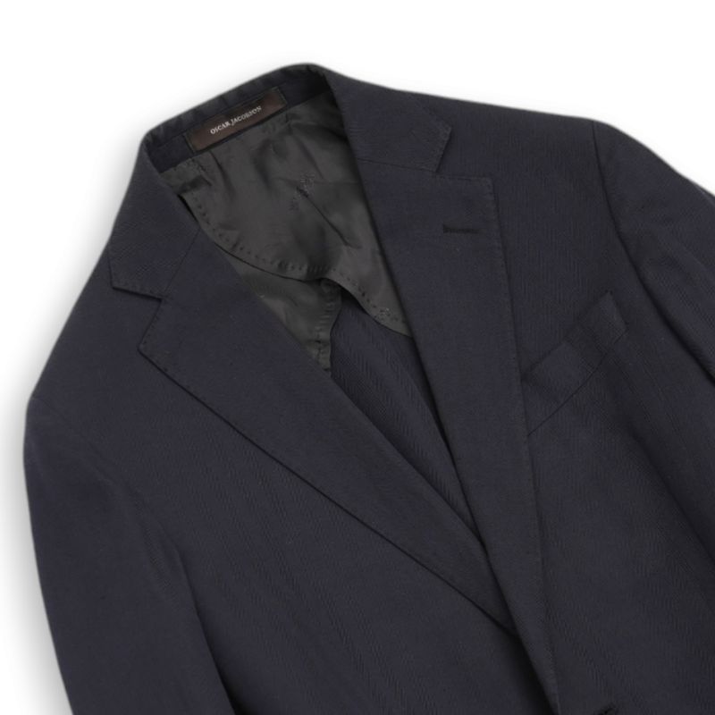 Navy Herringbone Cotton & Linen Sports Jacket