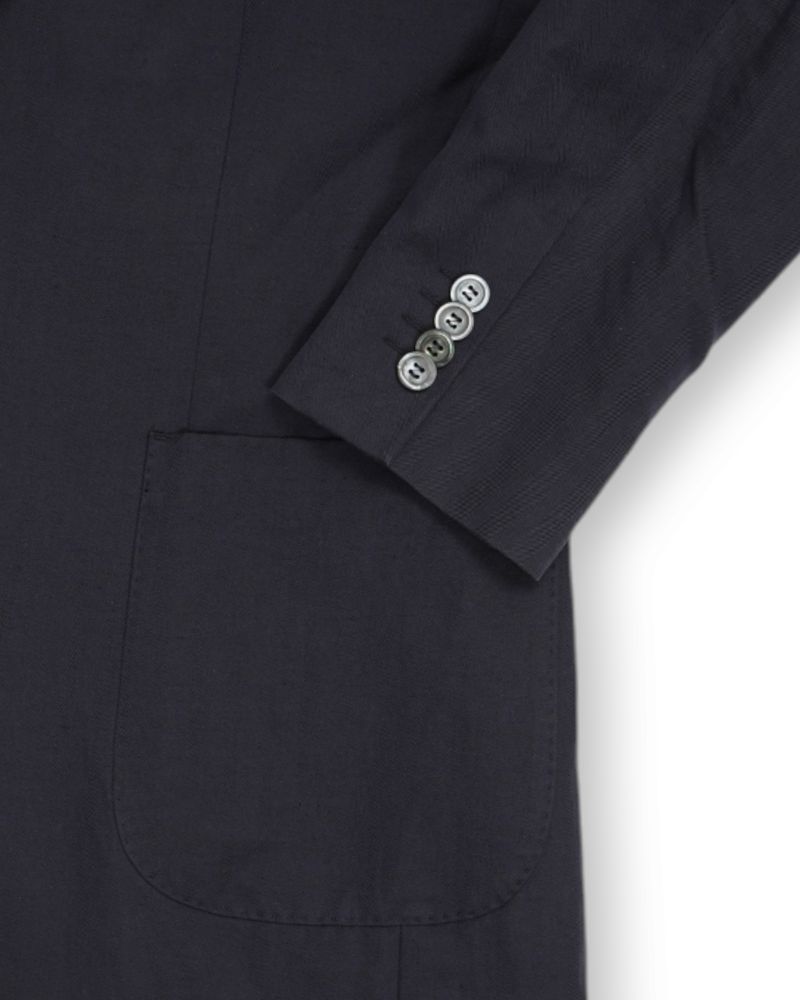 Navy Herringbone Cotton & Linen Sports Jacket