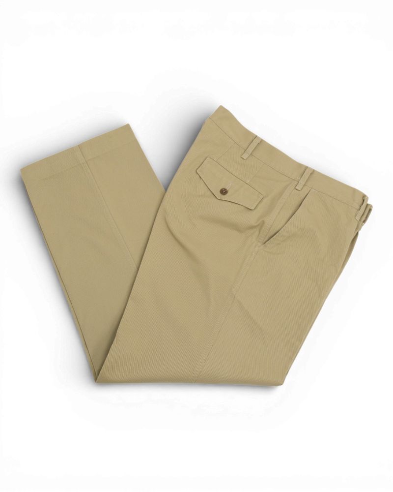 Beige Pleated Twill Trousers