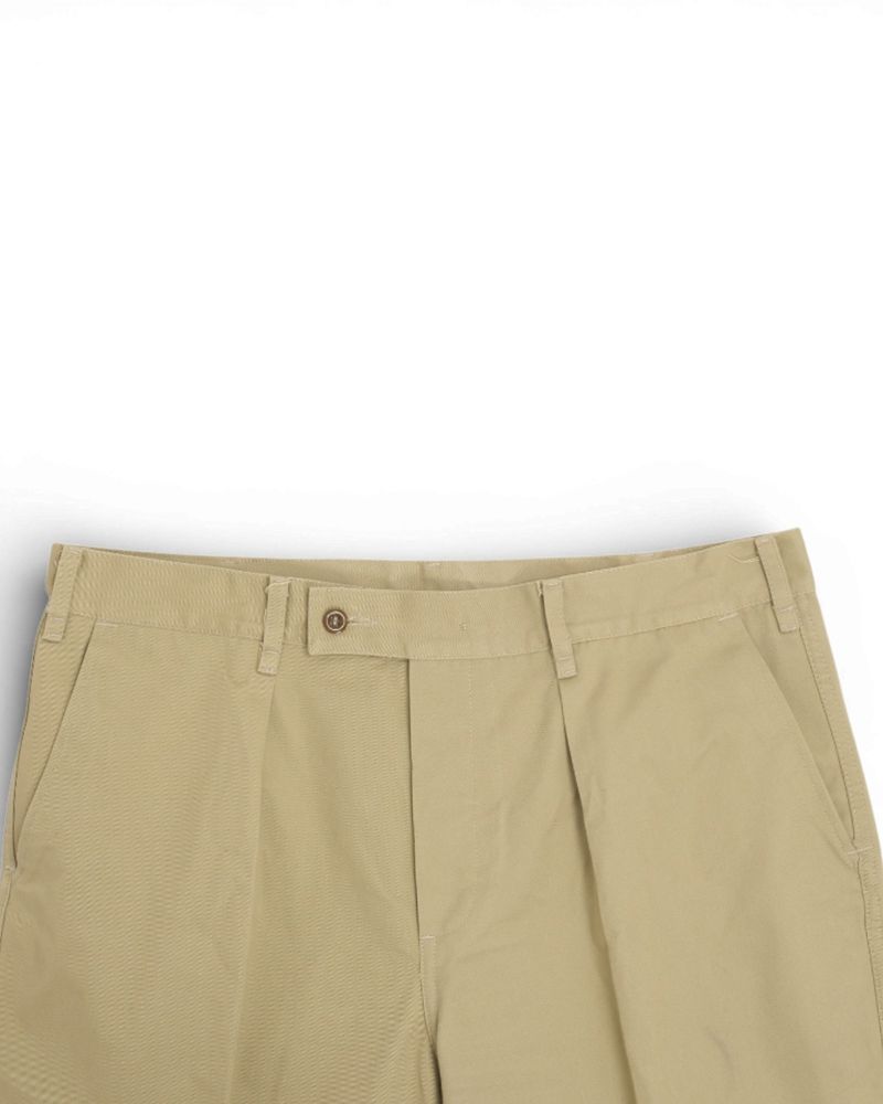 Beige Pleated Twill Trousers