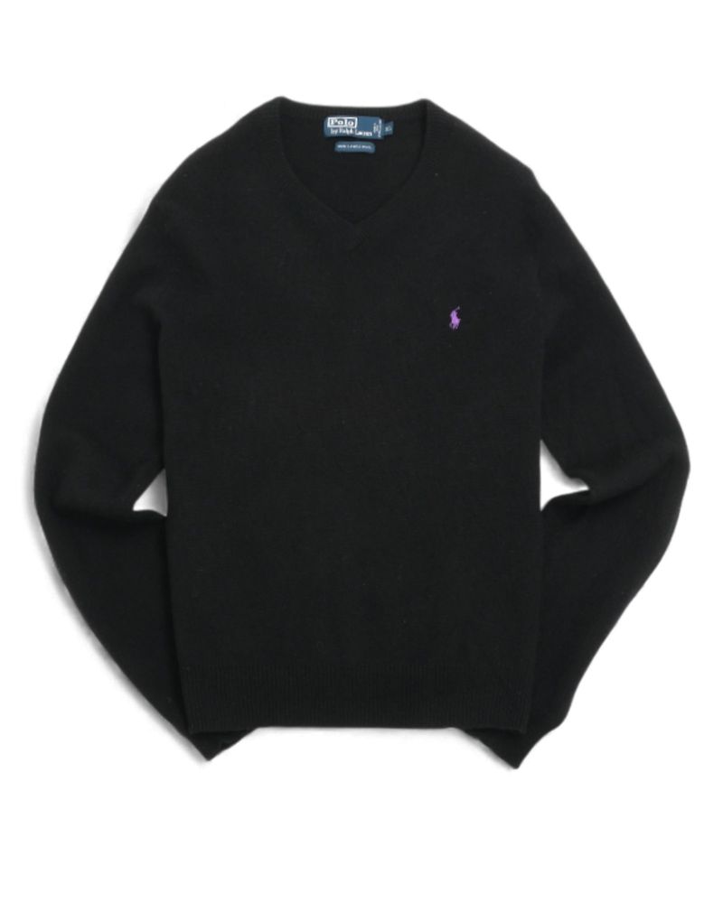 Black Lambswool V-Neck Sweater